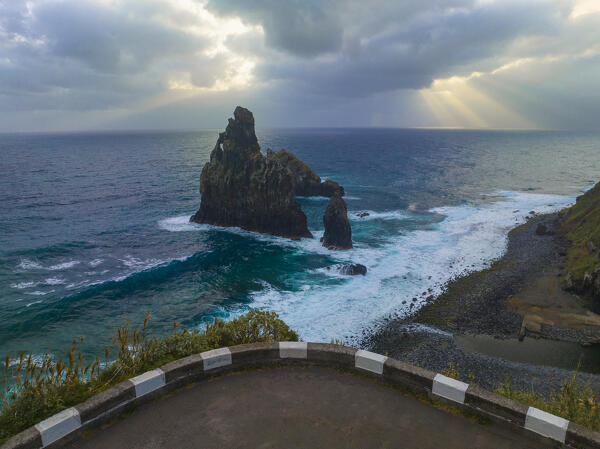 the beautiful view from the coastal road to Praia da Ribeira da Janela during a spring morning, Porto Moniz, Madeira Island, Portugal, Europe