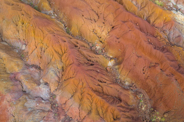 aerial view taken from the drone of a particular conformation of  multi-color land in the Sao Lourenco peninsula, Funchal, Madeira, Portugal, Europe