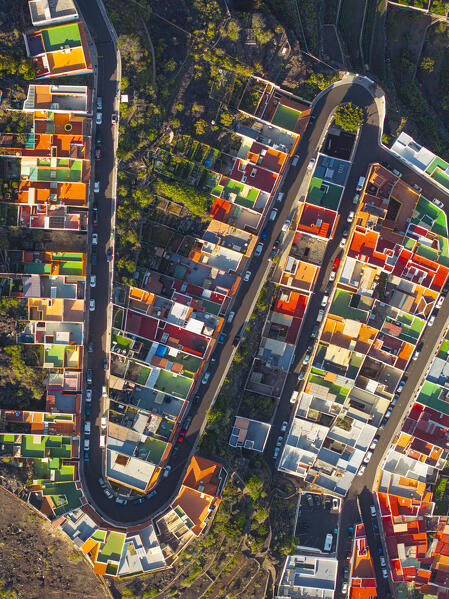 aerial view taken by drone of the coastal village of Garachico, during a beautiful sunny day, Tenerife, Canary Island, Spain, Europe