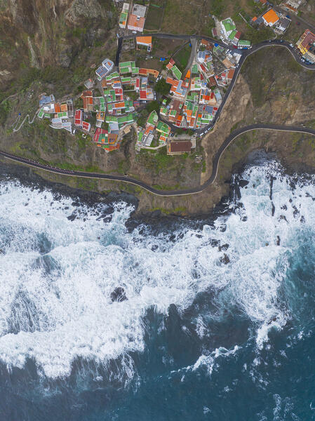 aerial view taken by drone of the Almaciga Village near to Benijo beach during a sunny spring day, Tenerife, Canary Island, Spain, Europe