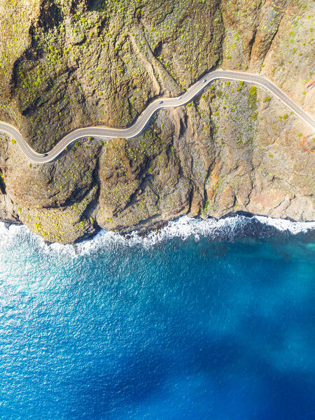 aerial view taken by drone of Tenerife coastal scenics road during a spring sunny day, Tenerife, Canary Island, Spain, Europe