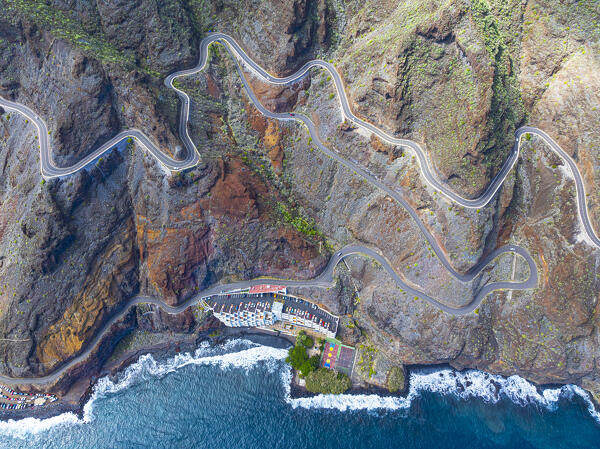 aerial view taken by drone of Tenerife coastal scenics road during a spring sunny day, Tenerife, Canary Island, Spain, Europe