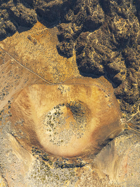 aerial view taken by drone of the volcano Teide during a spring sunset, Teide National Park, Tenerife, Canary Island, Spain, Europe
