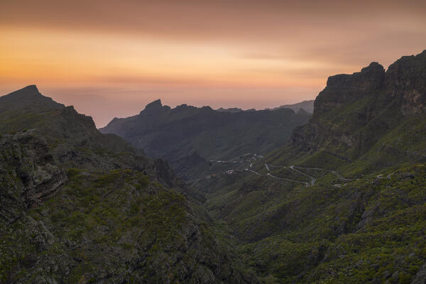 a beautiful sunrise captured by the photographer along the mountain road to Masca village, during a spring day, Tenerife, Canary Island, Spain, Europe