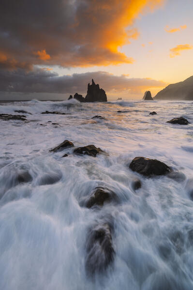 a beautiful sunrise captured by the photographer along Benijo beach, during a spring day, Tenerife, Canary Island, Spain, Europe