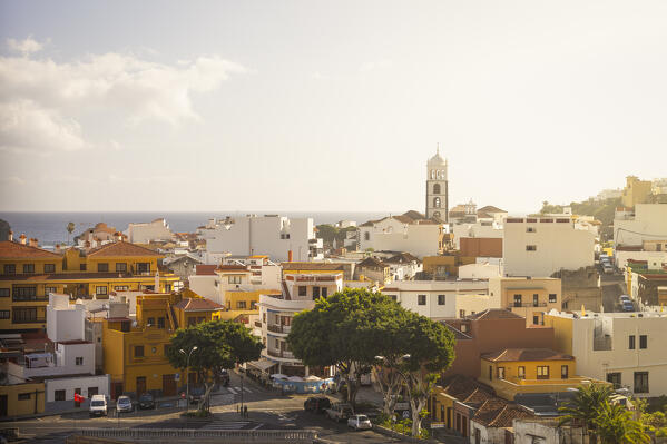 a beautiful warm light envelope the tourist village of Garachico during a sunny spring morning, Tenerife, Canary Island, Spain, Europe