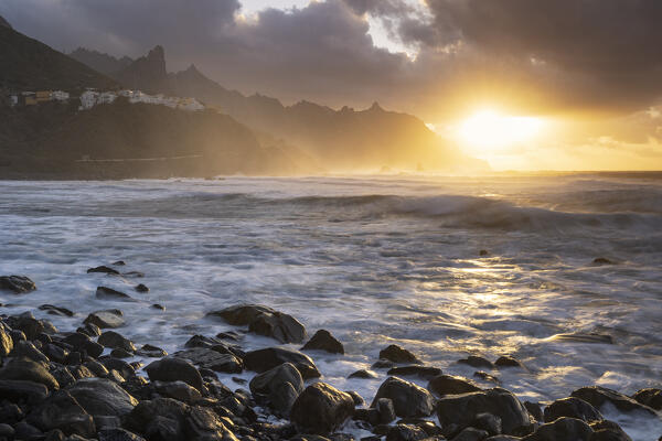 a beautiful sunset captured by the photographer along Benijo beach, during a spring day, Tenerife, Canary Island, Spain, Europe