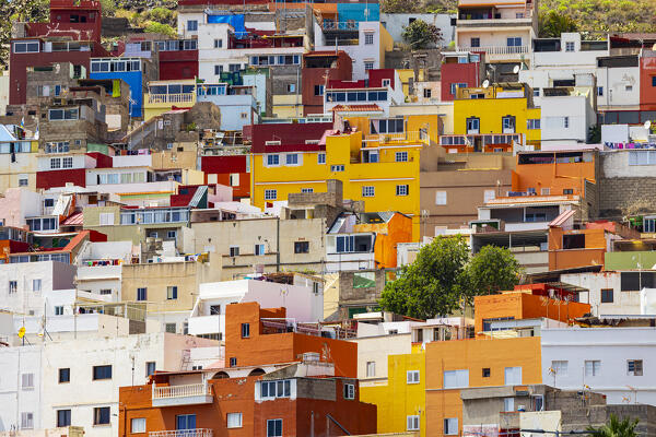 A coloful houses of Santa Cruz de Tenerife during a spring day, Tenerife, Canary Island, Spain, Europe