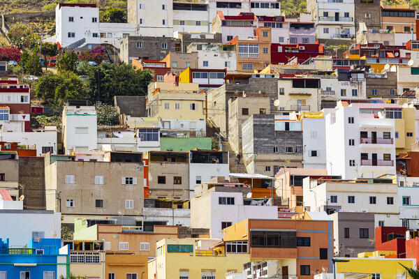 A coloful houses of Santa Cruz de Tenerife during a spring day, Tenerife, Canary Island, Spain, Europe
