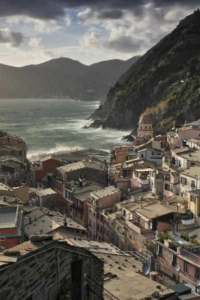 sunset in Vernazza, Cinque Terre, municipality of Vernazza, La Spezia provence, Liguria, Italy, Europe