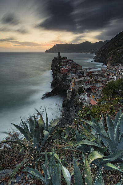 sunset in Vernazza, Cinque Terre, municipality of Vernazza, La Spezia provence, Liguria, Italy, Europe