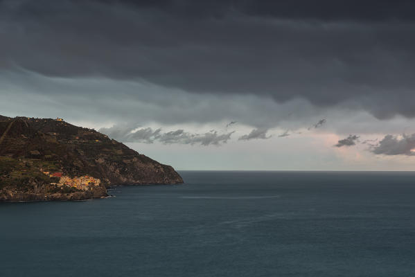 Cloudy day in Manarola, Cinque Terre, municipality of Riomaggiore, La Spezia provence, Liguria, Italy, Europe