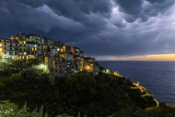 storm on Corniglia, Cinque Terre, municipality of Vernazza, La Spezia provence, Liguria, Italy, Europe