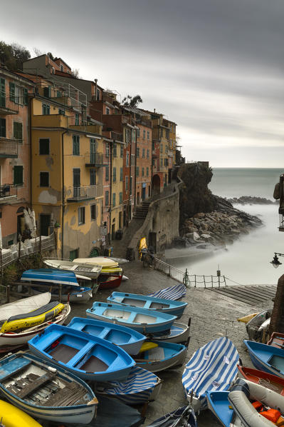 seastorm in Riomaggiore, Cinque Terre, municipality of Riomaggiore, La Spezia provence, Liguria, Italy, Europe