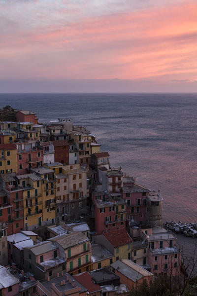 Snow in Manarola, Cinque Terre, municipality of Riomaggiore, La Spezia provence, Liguria, Italy, Europe