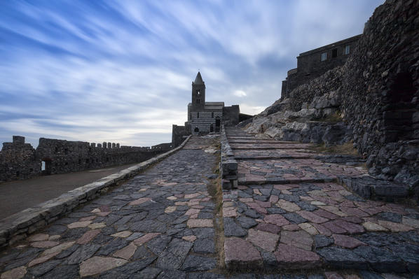 clouds on San Pietro Church, municipality of Portovenere, La Spezia province, Liguria, Italy, Europe