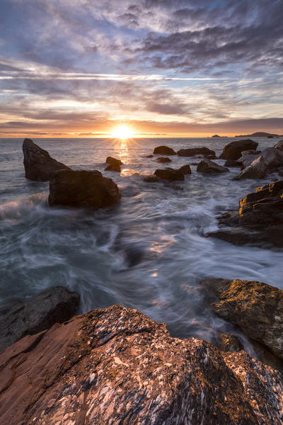 Sunset at Punta Bianca, municipality of Ameglia, La Spezia provence, Liguria, Italy, Europe