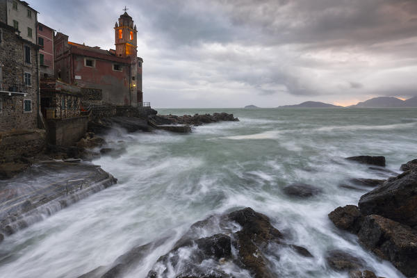 Sunset at Tellaro, municipality of Lerici, La Spezia province, Liguria, Italy, Europe