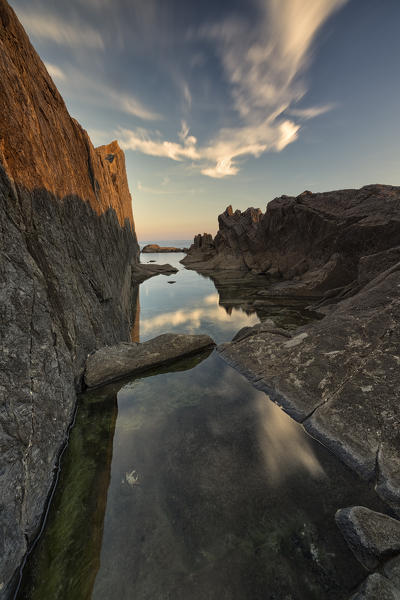 Sunset at Punta Pineda, Cinque Terre, municipality of Riomaggiore, La Spezia province, Liguria, Italy, Europe