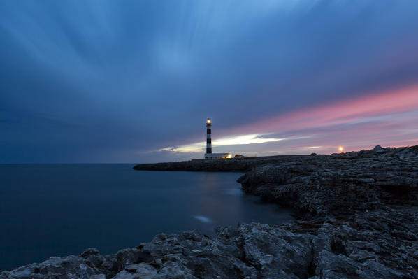 sunset at cap d'Artrutx, municipality of Ciutadella, Menorca, Balearic Island, South Spain, Europe