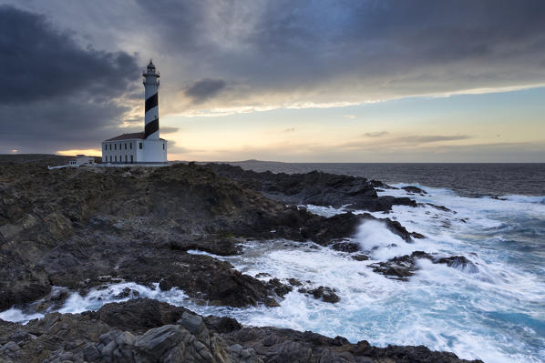 sunset at cap de Favaritx, municipality of Mahon, Menorca, Balearic Island, South Spain, Europe