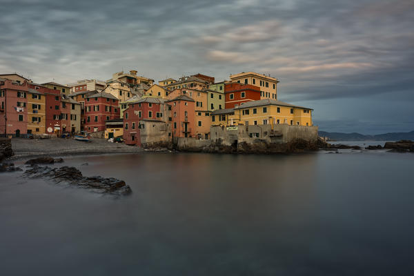 Sunset at Boccadasse, municipality of Genova, Liguria, Italy, Europe 