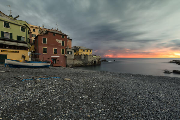 Sunset at Boccadasse, municipality of Genova, Liguria, Italy, Europe 