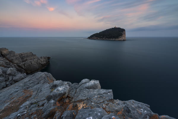 Summer sunset at Tino Island, municipality of Porto Venere, La Spezia province, Liguria, Italy, Europe