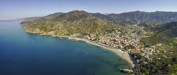 aerial view of Levanto, municipality of Levanto, La Spezia province, Liguria, Italy, Europe