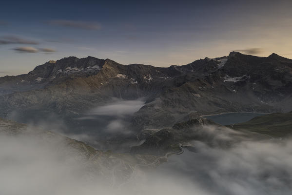 Summer sunset at the Nivolet Pass with views of the lakes, municipality of Ceresole Reale, Torino province, Piedmont district, Italy, Europe