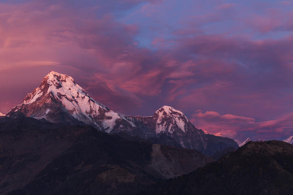 Clouds above Annapurna at sunset, Himalayas, Nepal