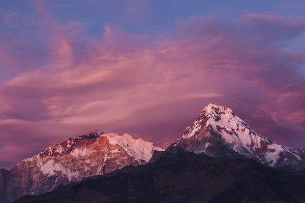 Clouds above Annapurna at sunset, Himalayas, Nepal