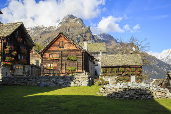Wood houses in the alpine walser village of Salecchio, 
Valle Formazza, Verbano Cusio Ossola province, Piedmont, Italy
