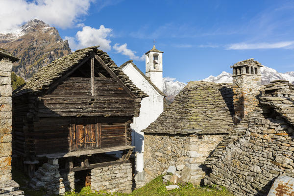Traditional houses in the walser village of Salecchio, Val Formazza, Verbano Cusio Ossola province, Piedmont, Italy