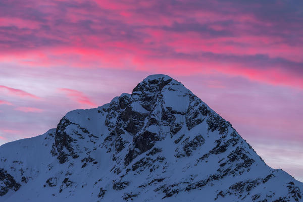 Piz Campasc during a winter sunrise, Bernina Pass, Engadine, canton of Graubunden, Switzerland