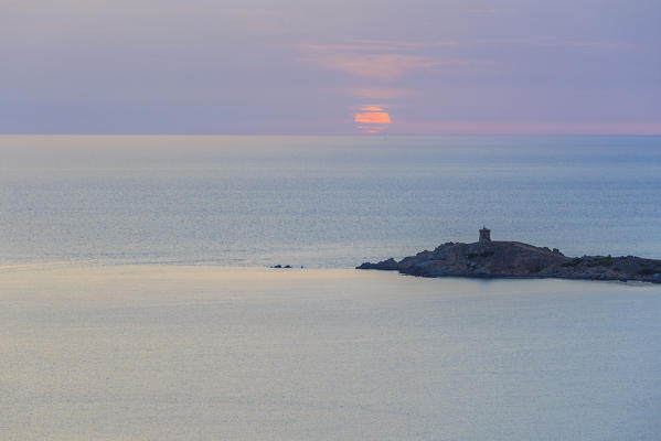 Sunset on Tower of Omigna (Tour d'Omigna), Cargese, Corsica, France