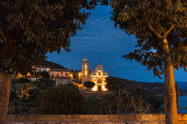 Church in Cargese at dusk, Southern Corsica, France