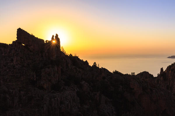 Silhouettes of Calanchi di Piana (Les calanques de Piana), gulf of Porto, Southern Corsica, France