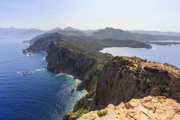 Overview of promontory and sea from Tower of Turghio (Tour de Turghio), Cargese, Corsica, France