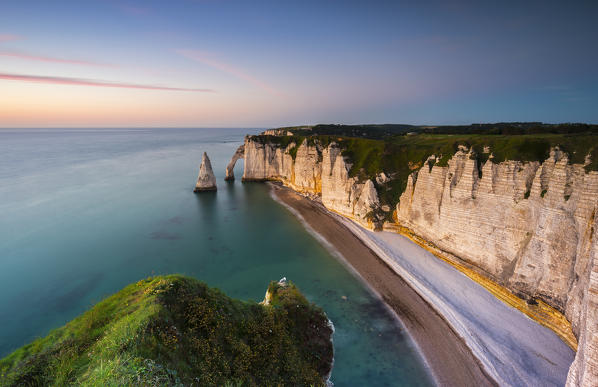 Sunset at Etretat, Octeville sur Mer, Le Havre, Seine Maritime, Normandy, France, Western Europe