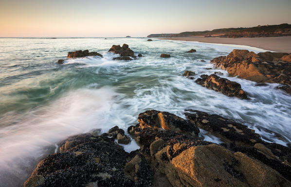 Sunset at Côte d'Émeraude, Sable d'or les Pins, Brittany, France, Western Europe 