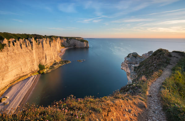 Sunset at Etretat, Octeville sur Mer, Le Havre, Seine Maritime, Normandy, France, Western Europe