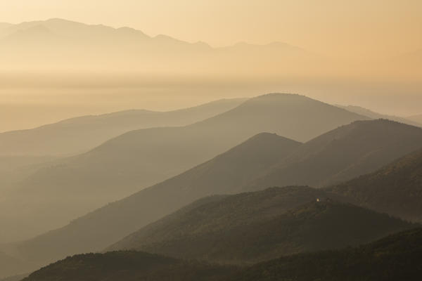Sunset over Valle del Tirino, Calascio, L'Aquila, Abruzzo, Italy, Southern Europe