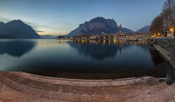 Lecco at blue hour, Lecco, Lombardy, Italy, Southern Europe