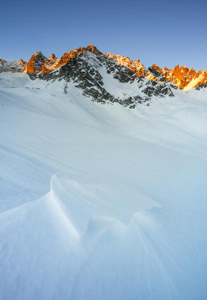 Sunrise over Corno di Lagoscuro, Passo Presena, Trento, Val Presena, Trentino Alto Adige, Italy, Southern Europe