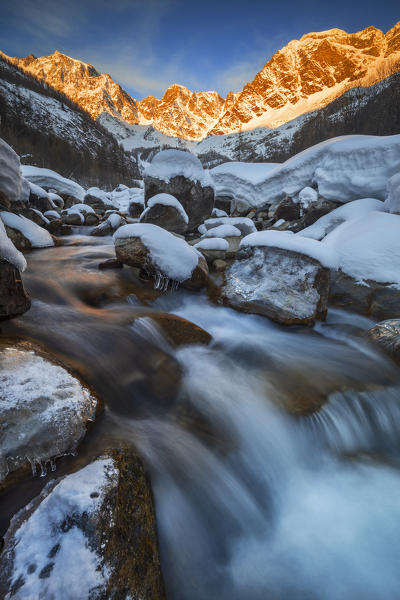 Sunrise over Monte Rosa, Macugnaga, Verbano Cusio Ossola, Piedmont, Italy, Southern Europe