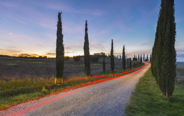 A car comes home in a farmhouse of San Quirico D'orcia, Val D'Orcia, Siena, Tuscany, Italy, Southern Europe