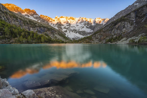 Sunset at Aviolo lake, Edolo, Val Paghera, Adamello park, Brescia, Lombardy, Italy, Southern Europe