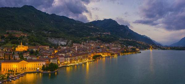 Blue hour at Lovere illuminated, Iseo lake, Val Seriana, Bergamo, Lombardy, Italy, Southern Europe 