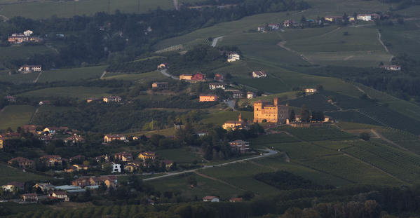 Grinzane Cavour Castle at sunset, Cuneo, Langhe e Roero, Piedmont, Italy, Southern Europe